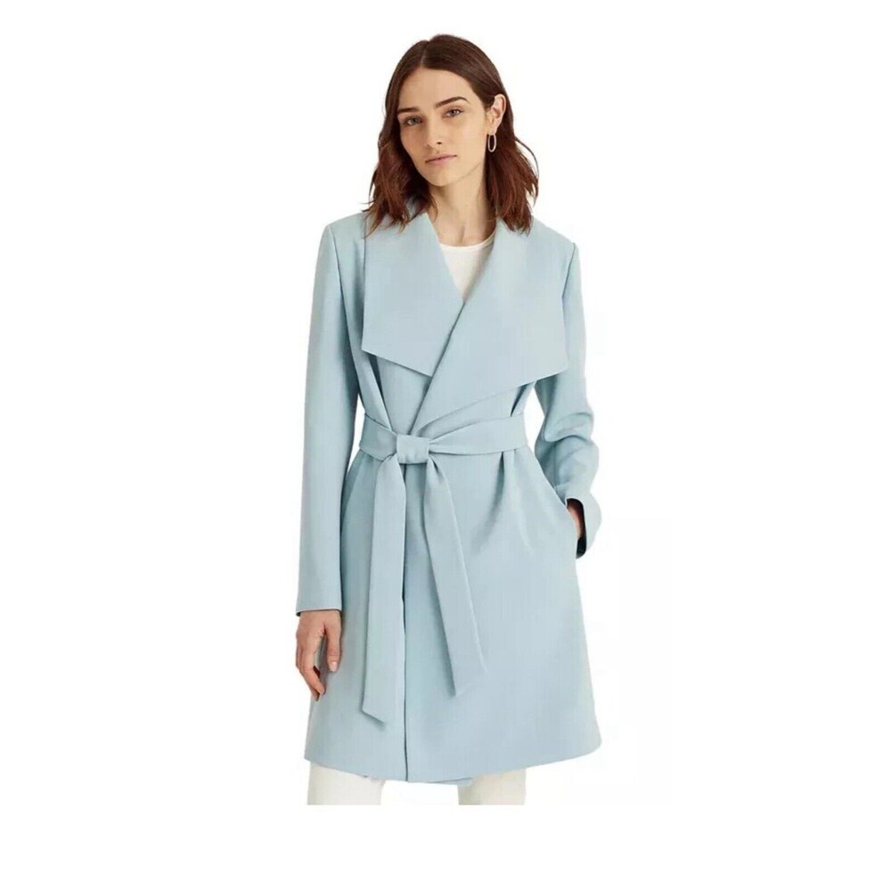 LAUREN RALPH LAUREN Women's coat Crepe Belted Wrap Dusty Blue Size Large elegant